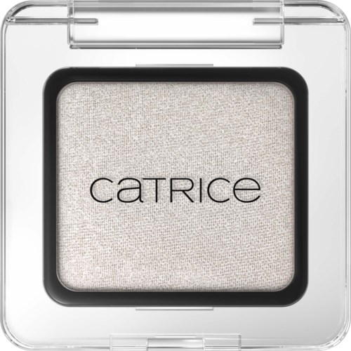 A white eyeshadow inside a clear plastic case with the brand name Catrice on it.