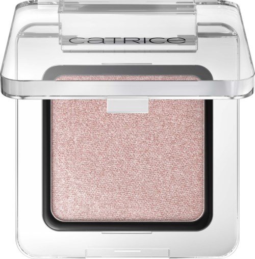 A pink eyeshadow in a clear compact with a lid from Catrice cosmetics.