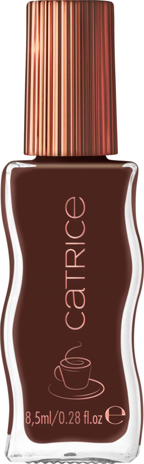 Nails and bottle with Catrice logo and brown nail polish.