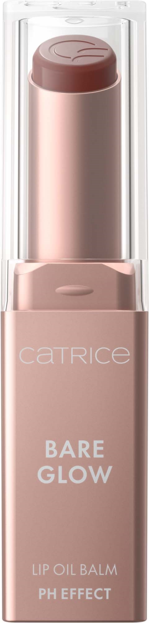 Catrice Bare Glow leppeolje balm i en rosa flaske med klart lokk.
