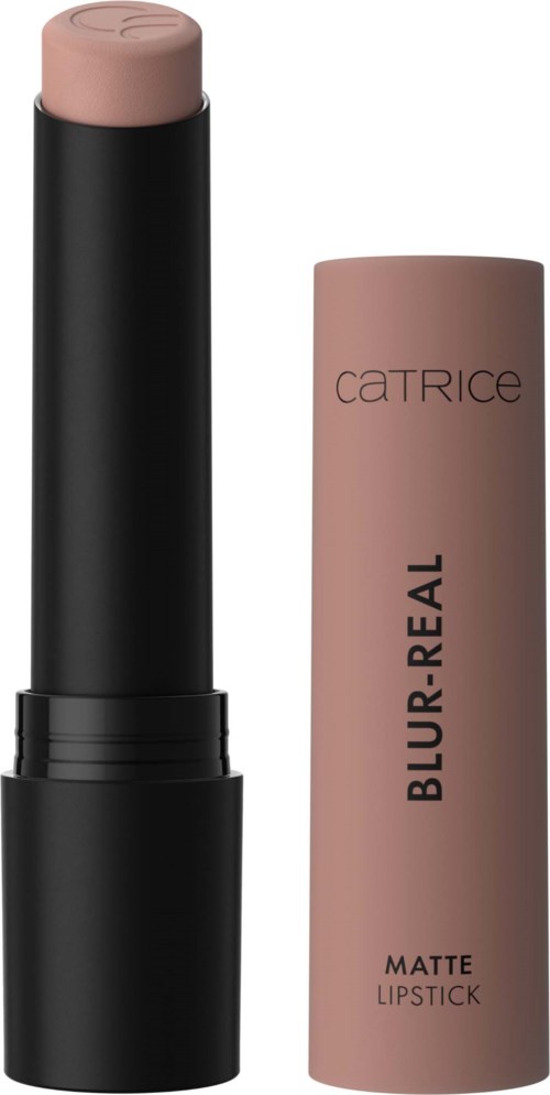 A beige lipstick with black casing and a pink top, labeled Catrice Blur-Real Matte Lipstick.