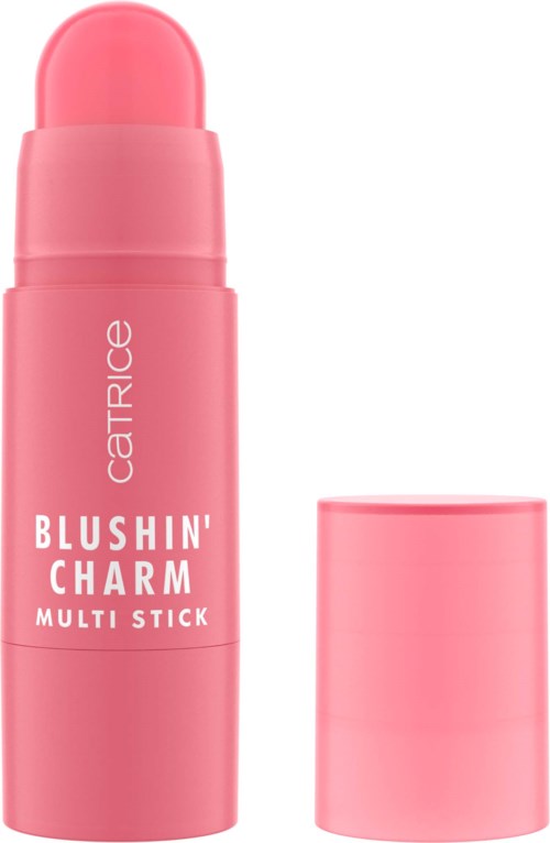 A pink makeup stick with a cap, labeled 'Blushin' Charm'. It is part of a multi-stick product by Catrice.