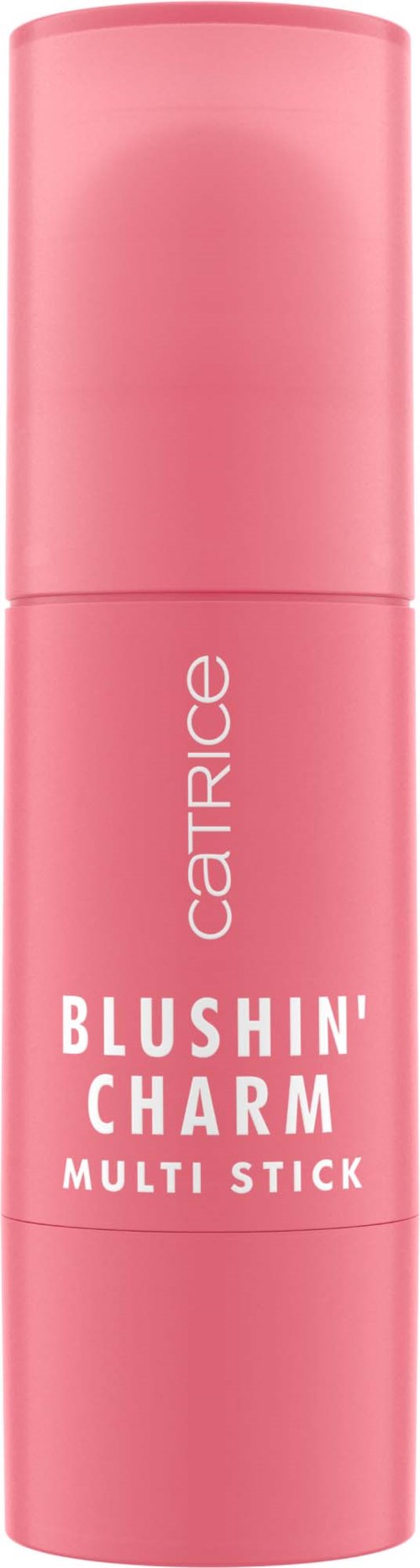 Pink cylindrical stick labeled 'Blushin' Charm Multi Stick' by Catrice, appears to be a cosmetic product.
