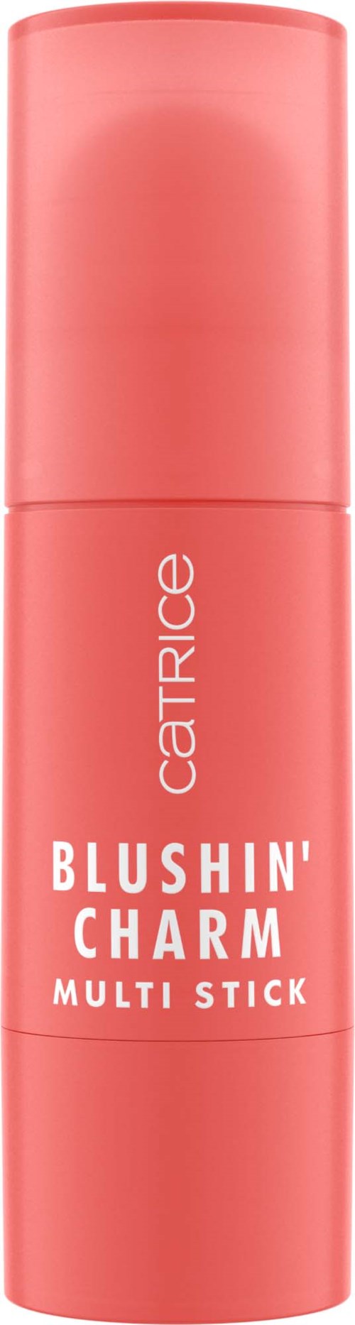 A pink stick with white text says 'Blushin' Charm Multi Stick' from Catrice. It is a makeup product.