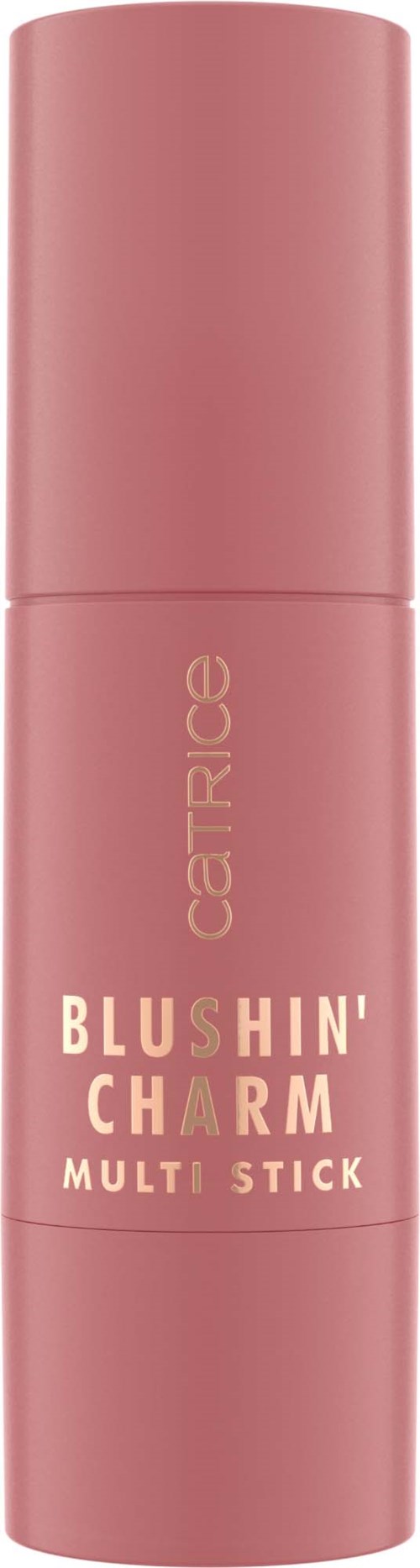 A pink lipstick tube with the words Blushin' Charm and Catrice on it.