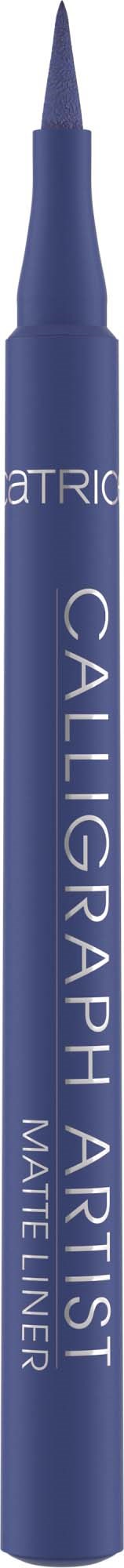 A blue eyeliner pencil labeled 'Calligraphy Artist' and 'Matte Liner.'