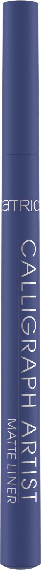 A blue eyeliner pencil labeled 'Caligraph Artist Matte Liner' standing upright.