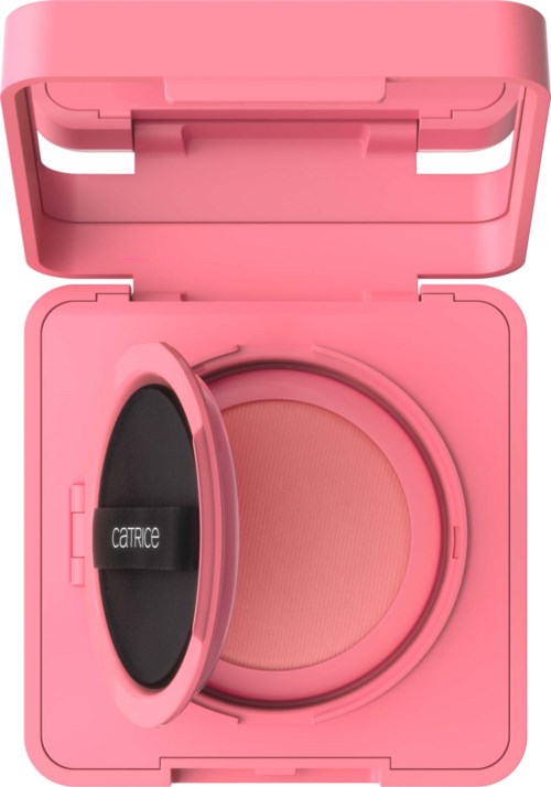 Rosa kompakt etui med speil og puddersminke innvendig.