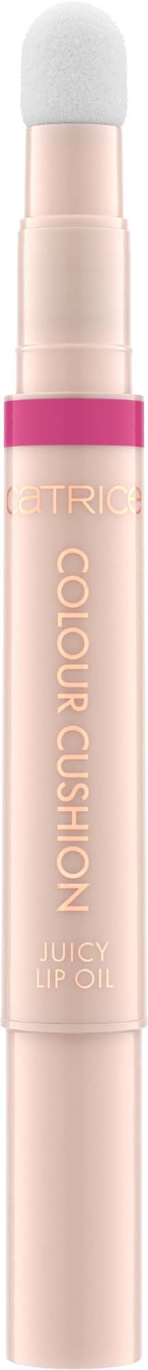 A beauty product with a foam tip and pink and beige packaging, labeled 'Colour Cushion' lipstick lip oil.