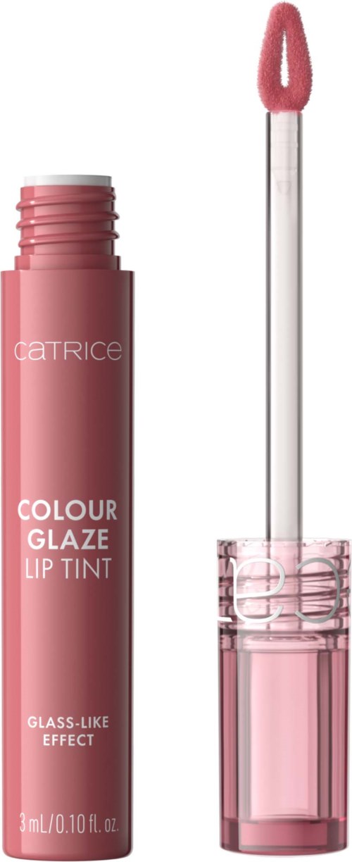 Pink lip gloss tube with wand application, labeled Catrice Colour Glaze Lip Tint.