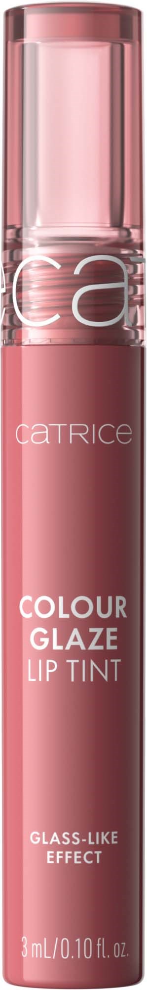 A pink lip gloss tube with a clear cap, gold accents, and white text showing product details.
