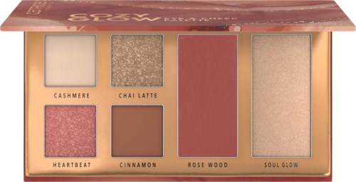 A makeup palette with six shades named Cashmere, Chai Latte, Heartbeat, Cinnamon, Rose Wood, and Soul Glow.
