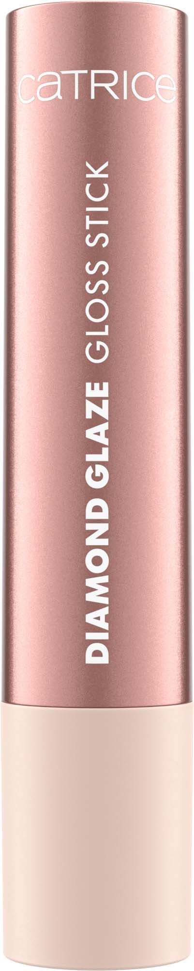 Pink lipstick tube labeled 'Diamond Glaze' and 'Gloss Stick' from Catrice. Simple design, standing vertically.