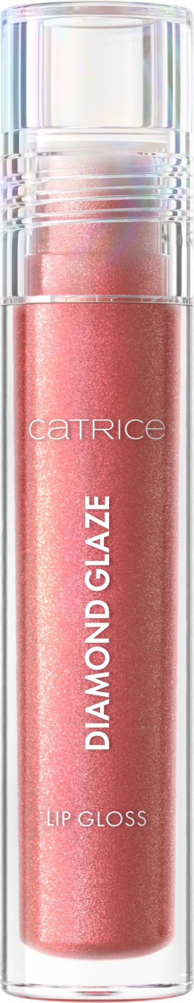 En rosa leppeglans med gjennomsiktig kork, merket Catrice Diamond Glaze Lip Gloss.