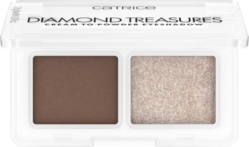 A compact makeup palette with two shades: a matte brown and sparkling beige, by Catrice, named Diamonds Treasures.