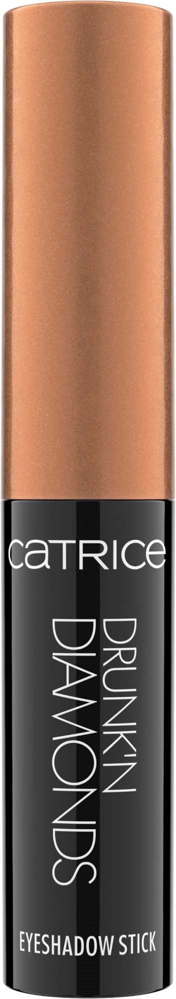 A black eye shadow stick with a gold cap, labeled 'Catrice Drunk Diamonds' and 'Eyeshadow Stick.'