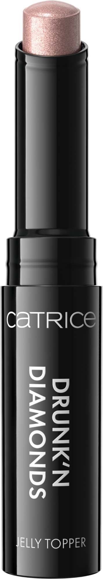 A black lipstick tube with a light pinkish lipstick, branded Catrice, named 'Drunk'n Diamonds'.