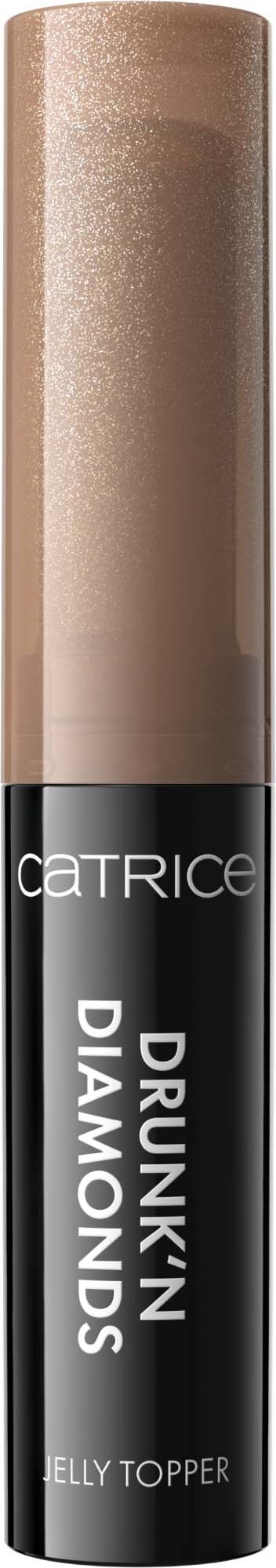 A black makeup stick labeled "Catrice" with "Drunk'n Diamonds" and "Jelly Topper." The top part is shimmery beige.