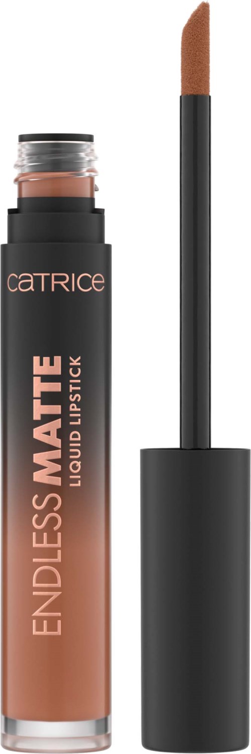 Nestemäinen huulipunahylsy ja suti, nimeltä "Endless Matte" Catriceltä, beigen sävyssä.
