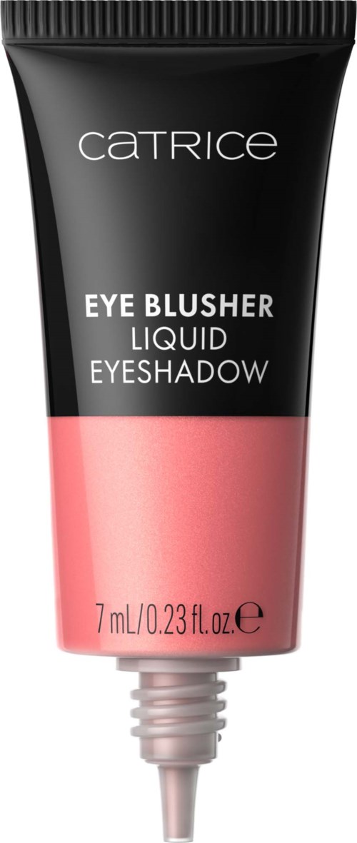 A tube of Catrice liquid eyeshadow with a black and pink design and a pointed applicator tip.