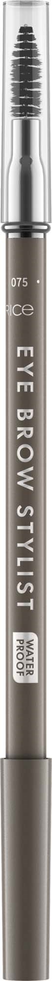Ein stiftförmiges Make-up-Tool mit der Bezeichnung 'Eye Brow Styler' ist vertikal, blau und grau, mit Pinsel oben.