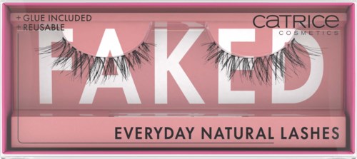 Ögonfransar i rosa låda, märkt 'Tried & Fake' för naturlig vardagslook, inkluderar återanvändbara fransar och lim.