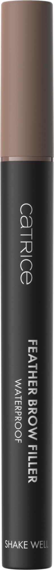 Catrice feather brow filler vanntett blyant med beige hette og svart kropp som viser produktdetaljer.