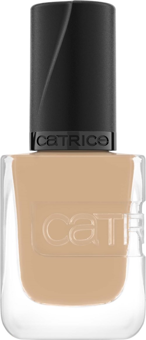 Ett beige nagellackflaska med svart lock och varumärket 'Catrice' på flaskan.