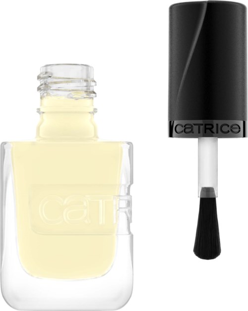 En liten parfymflaska med svart lock och borste, som innehåller ljusgult parfum.