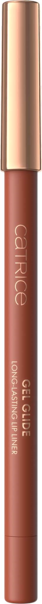 A lip gloss pen with a gold cap and a clear body showing the pinkish gloss inside.