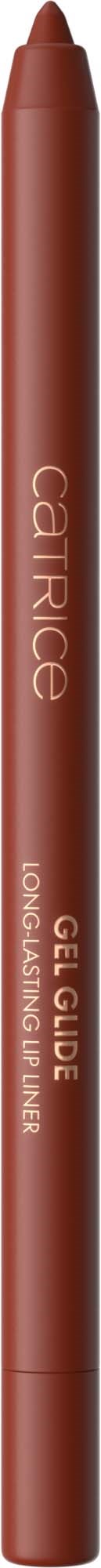 Ein brauner Lippenkonturenstift mit weißem Text, beschriftet 'Catrice' und 'GEL LINER'.