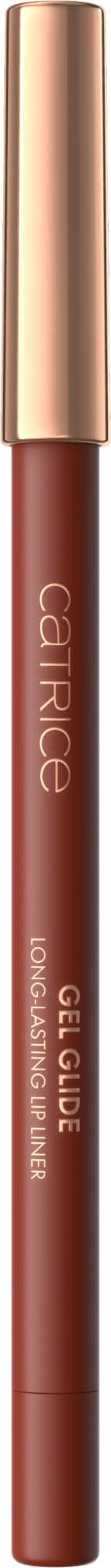 Ein brauner Lippen Glanz mit goldener Kappe, beschriftet 'catrice'.
