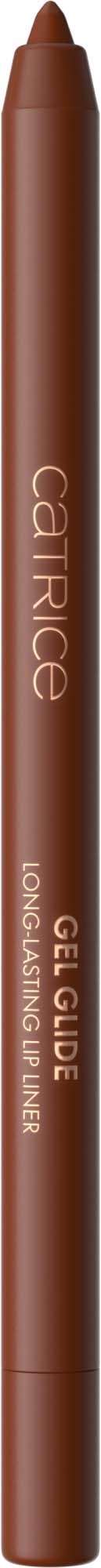 A brown eyeliner pencil with white and gold text, labeled "Catrice" and "Gel Glider," on a black background.