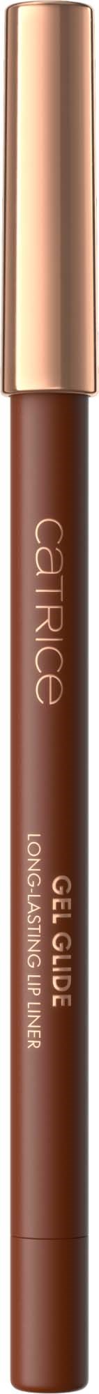 A brown lip gloss with a gold cap and the brand name 'Catrice' written on it.