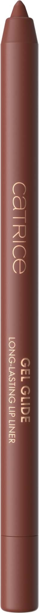 A brown lip liner pencil with the words "GEL LIPGE" and "LONG WEAR WARM TONE" written on it.