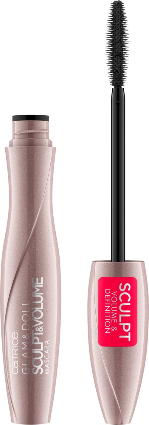 Een roze mascara-tube met een kwast, gemarkeerd "SCULPT."