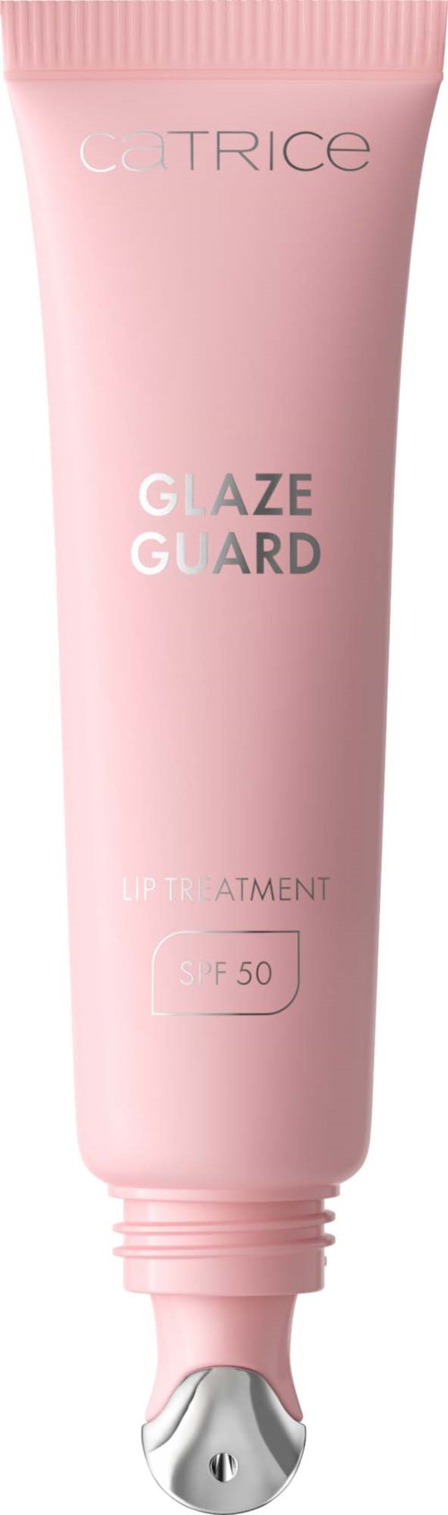 Pink tube av Catrice Glaze Guard leppepleie med SPF 50, stående vertikalt.