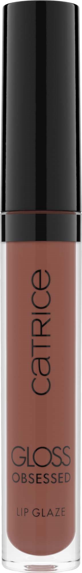 Een tube Catrice Gloss Obsessed lipgloss in een bruintint met een zwart deksel.