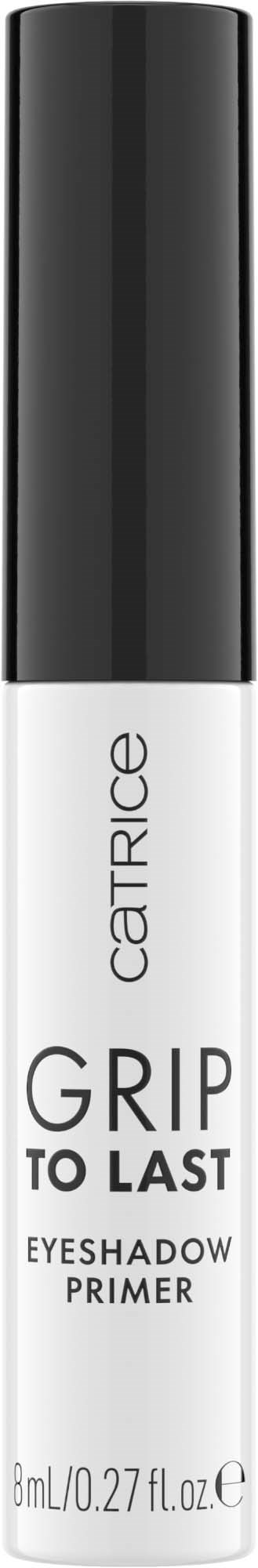 A small bottle of Catrice eyeshadow primer labeled 'Grip to Last' with a black cap.