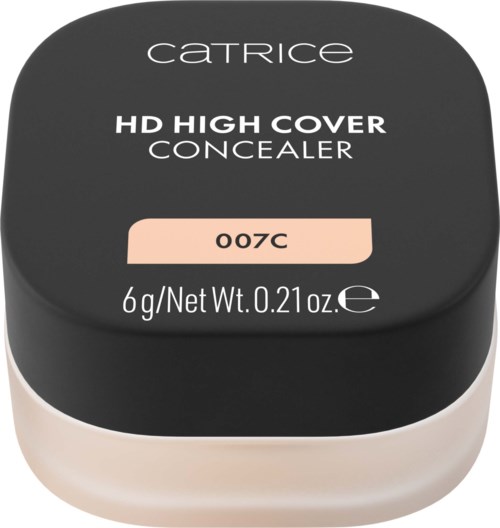 Catrice HD high coverage concealer pienessä pyöreässä astiassa, jossa musta kansi ja vaalea pohja.