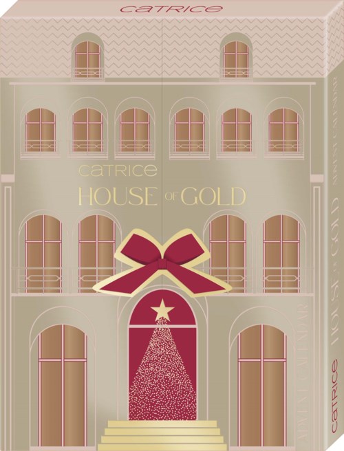 Packaging box with a pink ribbon and a star, resembling a gift or perfume box from Catrice House of Gold.
