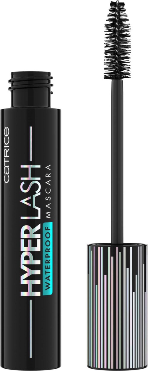 Musta ripsiväritölkki ja harja, merkinnällä 'Hyperlash Waterproof Mascara.'