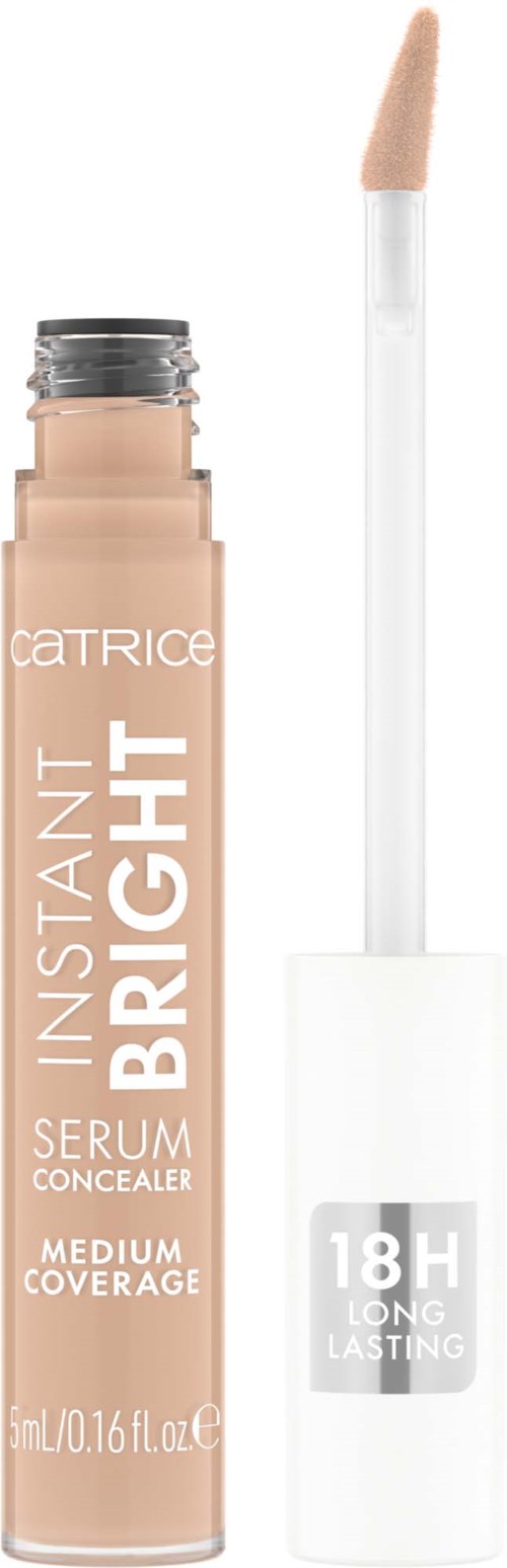 A concealer with a wand applicator, labeled as "Instant Bright" for medium coverage and long-lasting.
