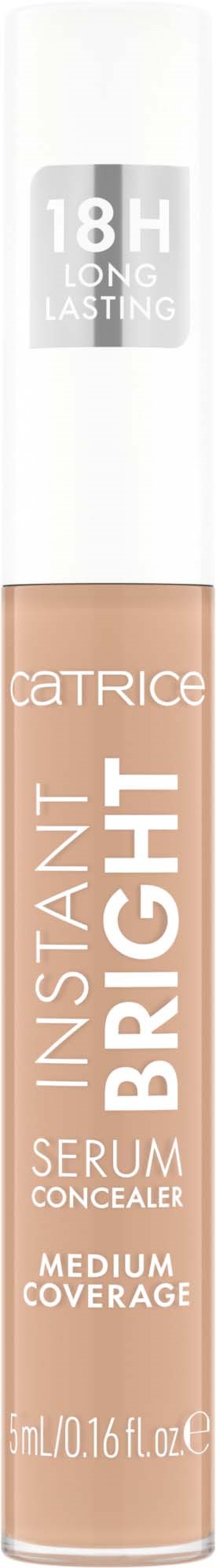 A beige liquid concealer tube with a white cap, depicting the Catrice Instastand Bright Serum Concealer for medium coverage.