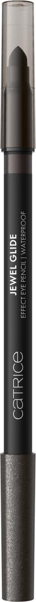 A black eyeliner pencil with a clear cap and silver details, labeled 'Linerette Glide' for eye makeup.