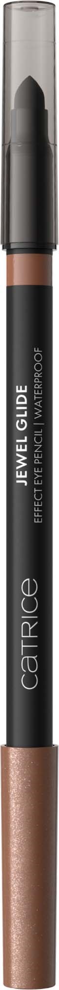 A pencil-shaped makeup product labeled 'Jewel Eye Glide' in black and brown colors.