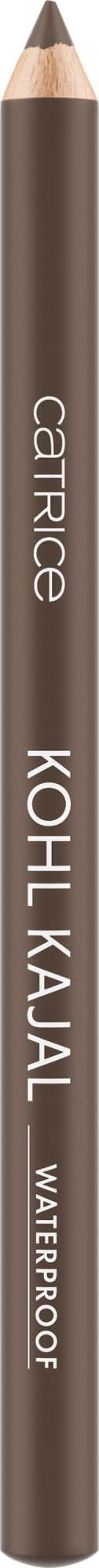 A brown eyebrow pencil with the brand 'catrice' and the name 'Kohl Kajal' written on it, standing vertically.