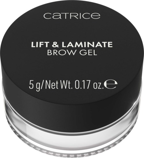 A small black and clear container of brow gel from Catrice, 5 grams, for lifting and lamination.