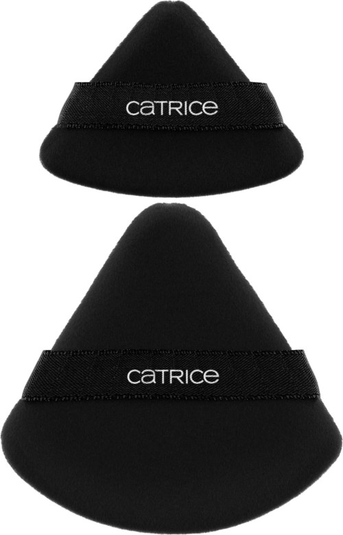 Two black foam applicators with the brand name 'Catrice' on straps, used for makeup or skincare.