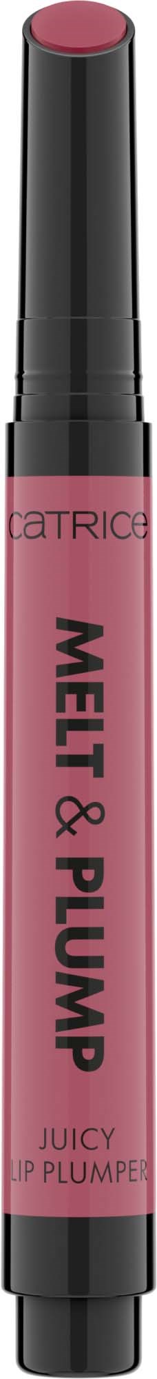 Ein Lippenpflegestift in einer schwarzen und pinken Tube mit den Worten "Mael & Pump" und "Juicy Lip Plumper."